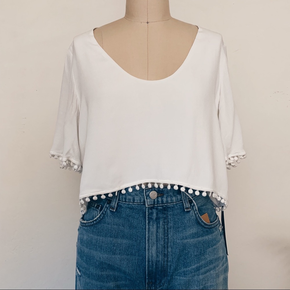 For Love & Lemons White Pom Pom Top